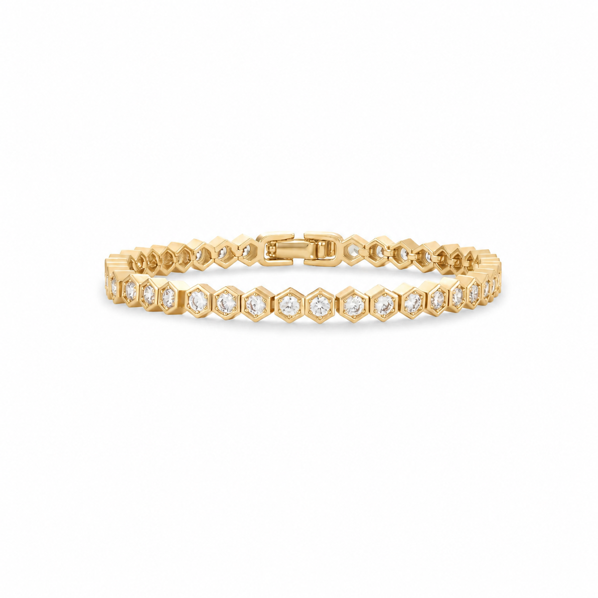 14K Gold Halo Tennis Bracelet