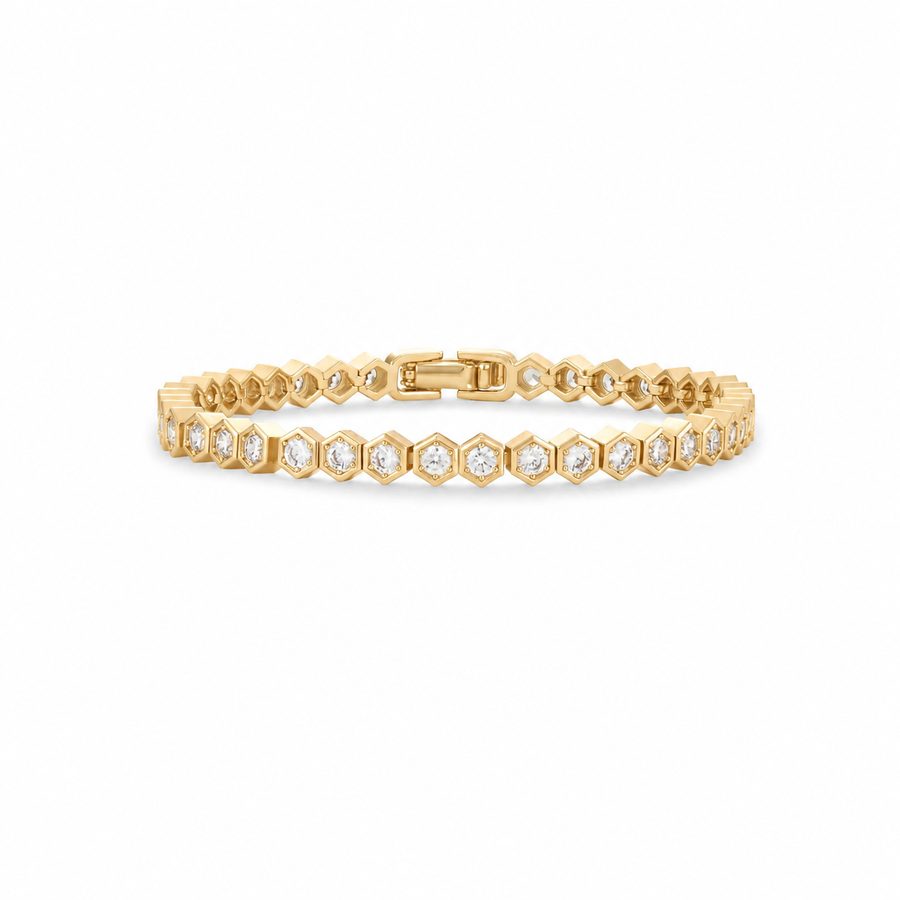 14K Gold Halo Tennis Bracelet