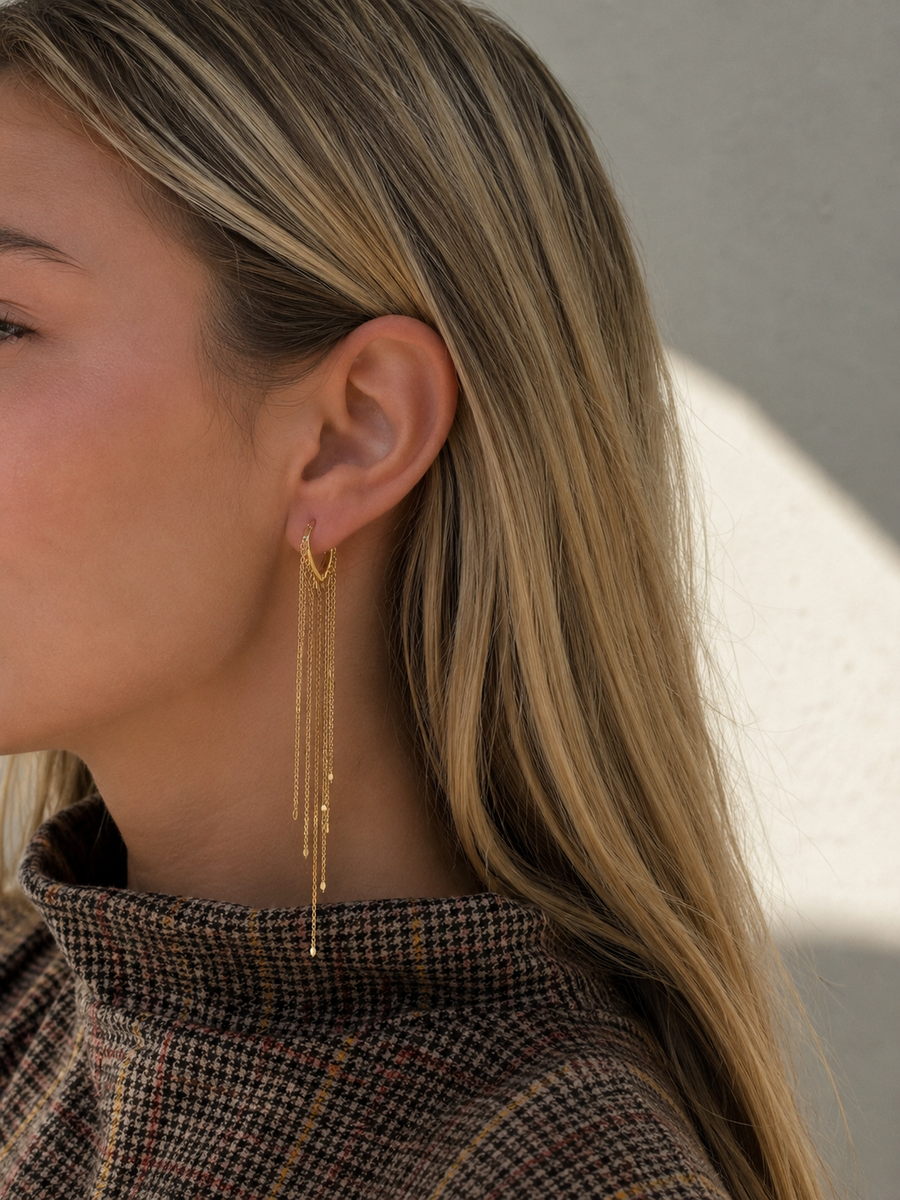 14K Gold Waterfall Chain Earrings