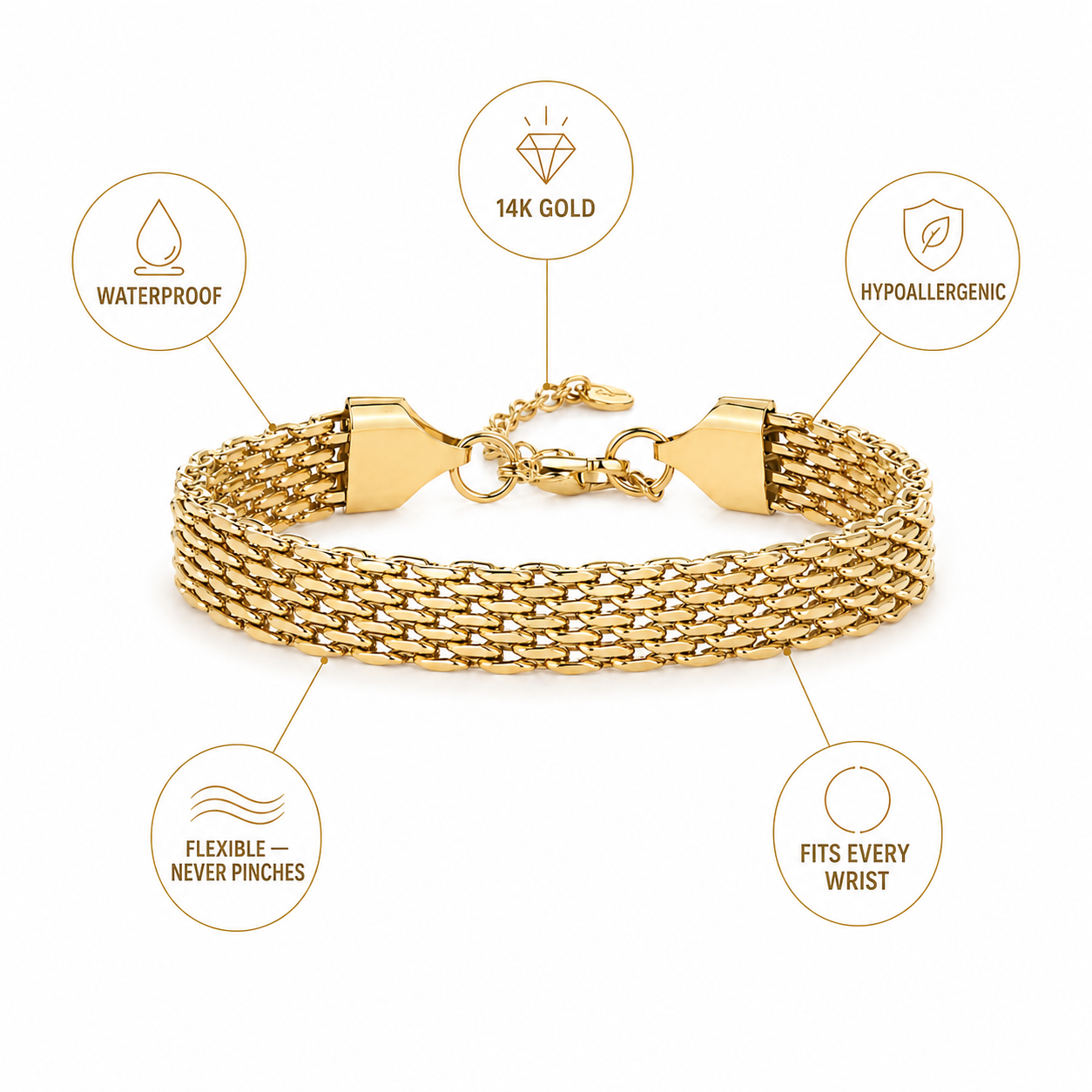 14K Gold Woven Chain Bracelet