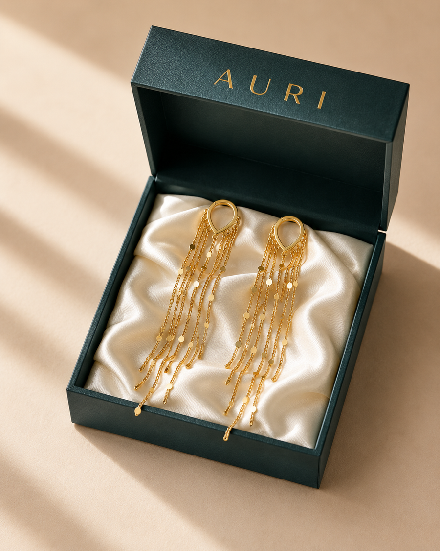14K Gold Waterfall Chain Earrings