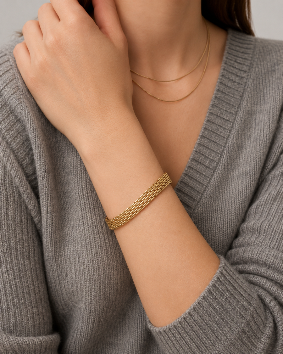 14K Gold Woven Chain Bracelet