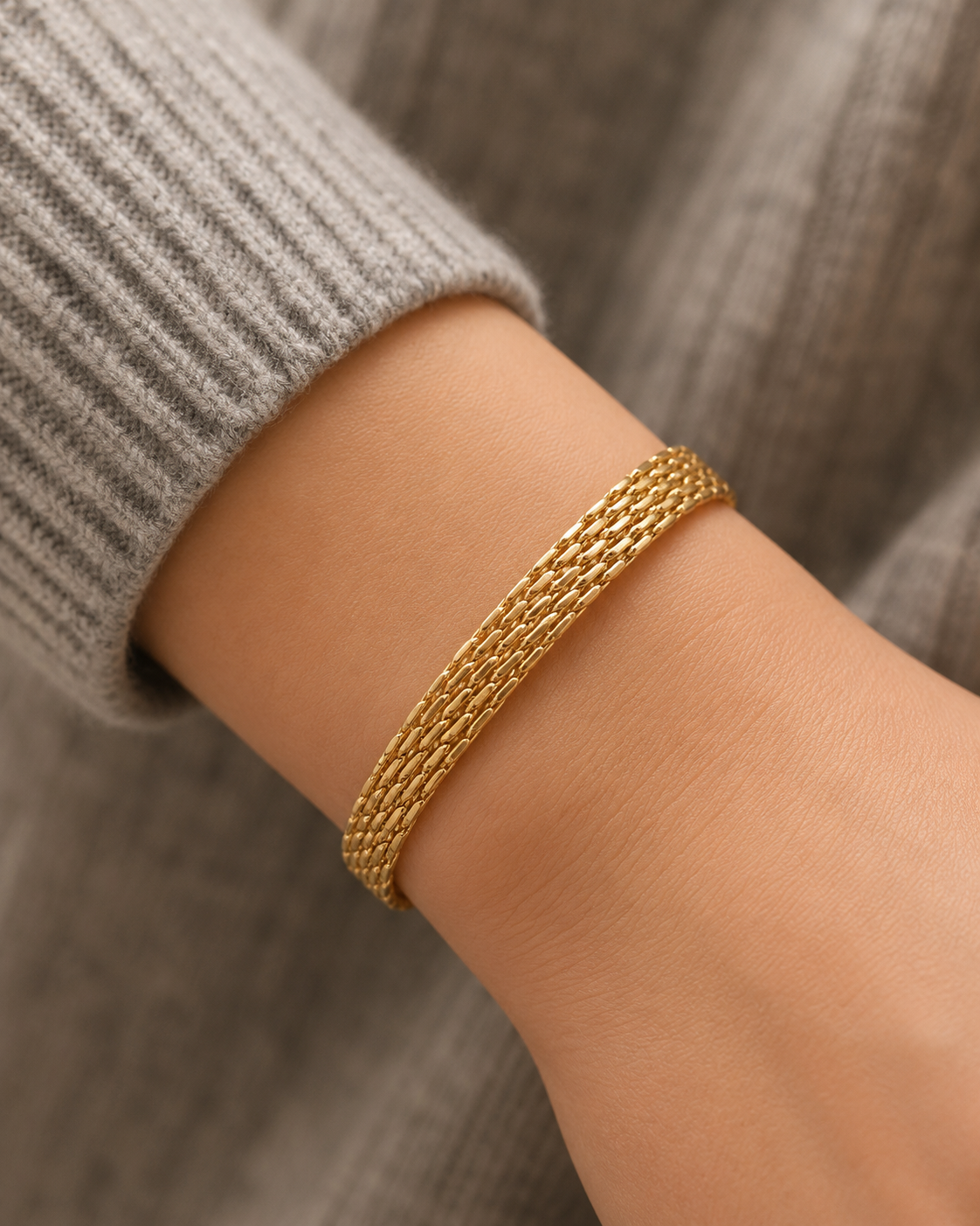 14K Gold Woven Chain Bracelet