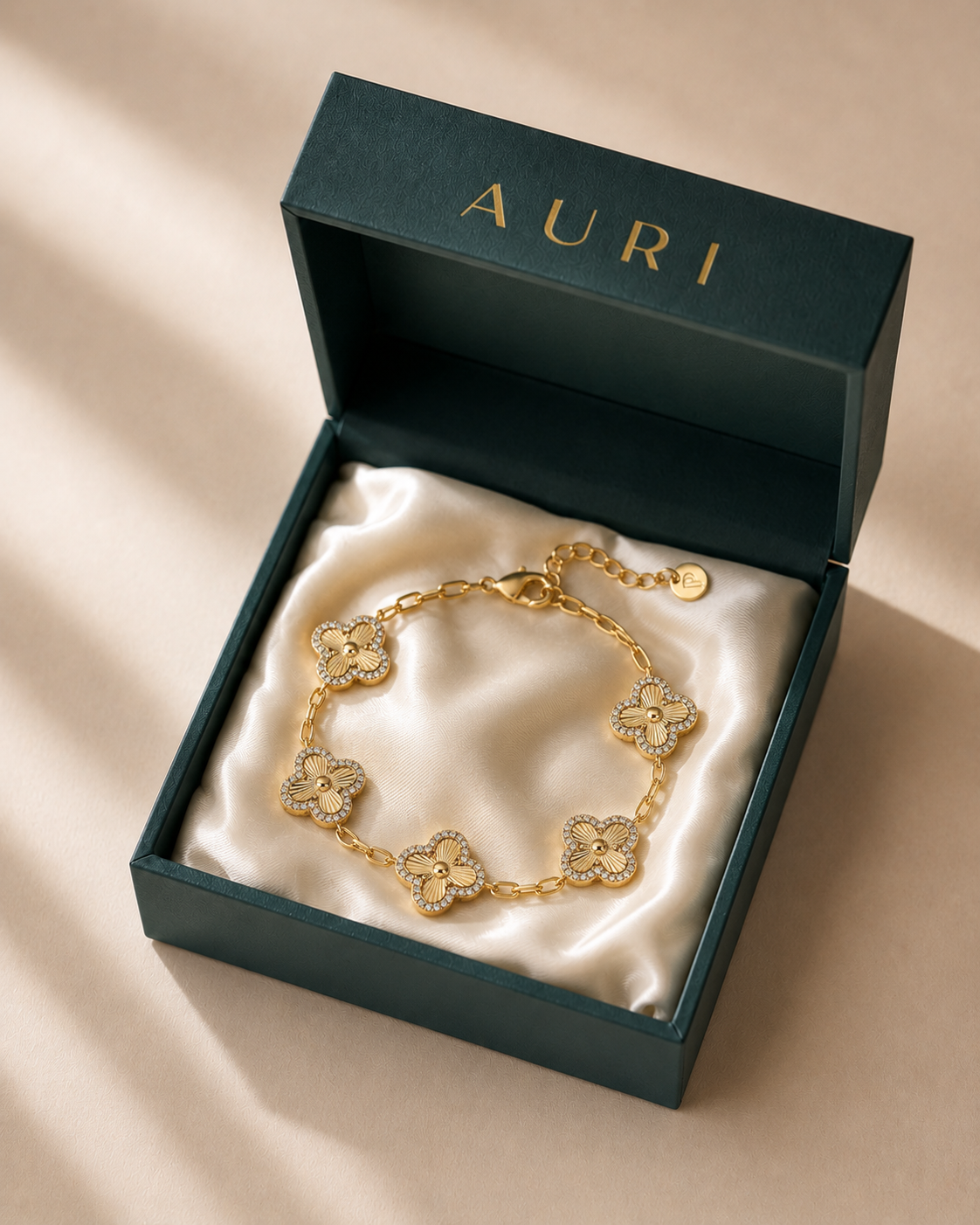 14K Gold Solid Clover Bracelet
