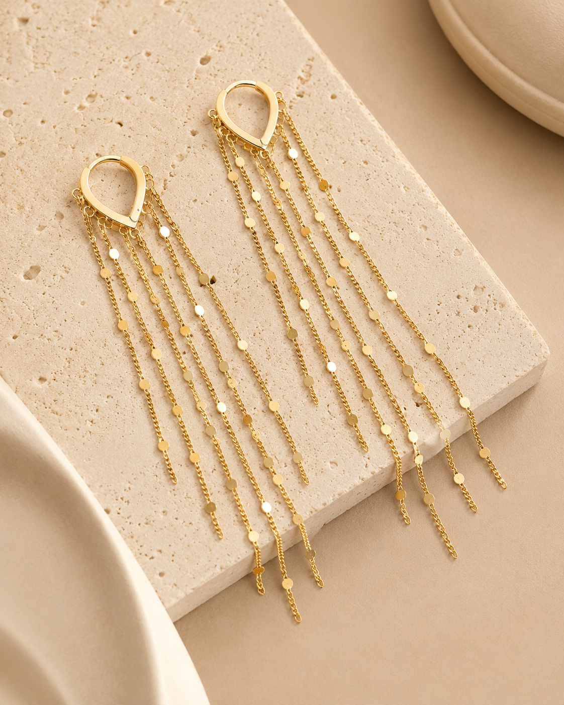 14K Gold Waterfall Chain Earrings