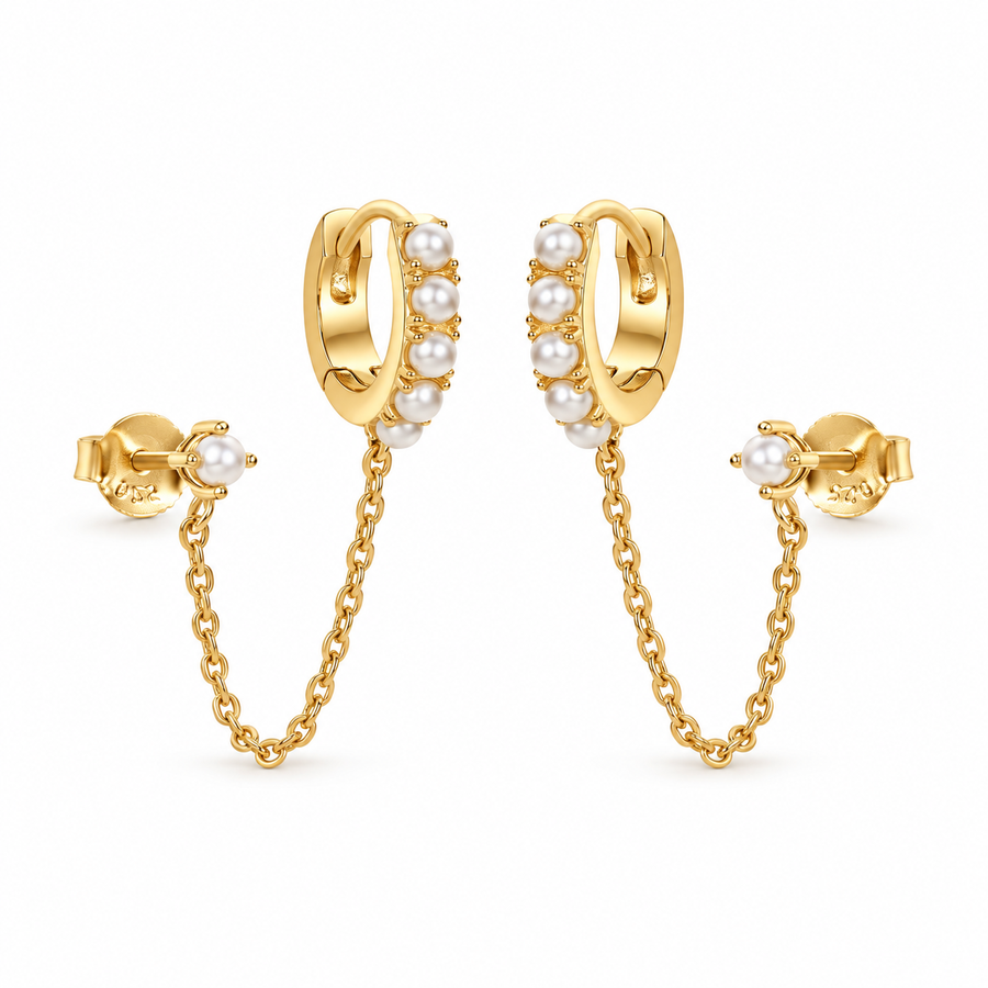 14K Gold Portofino Pearl Chain Earring
