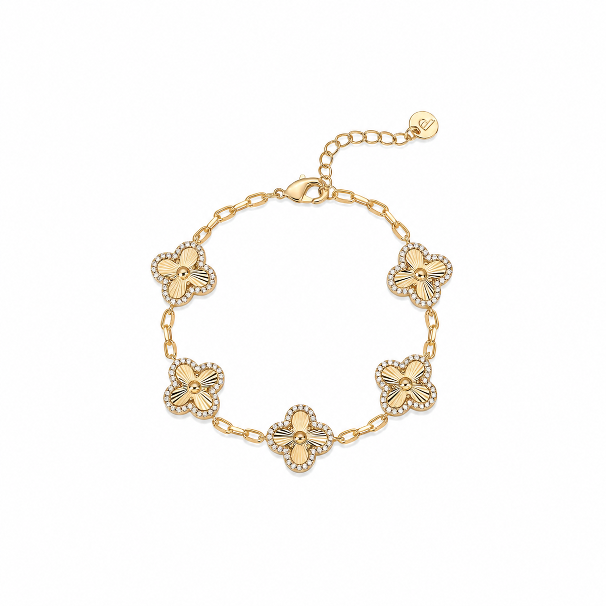14K Gold Solid Clover Bracelet