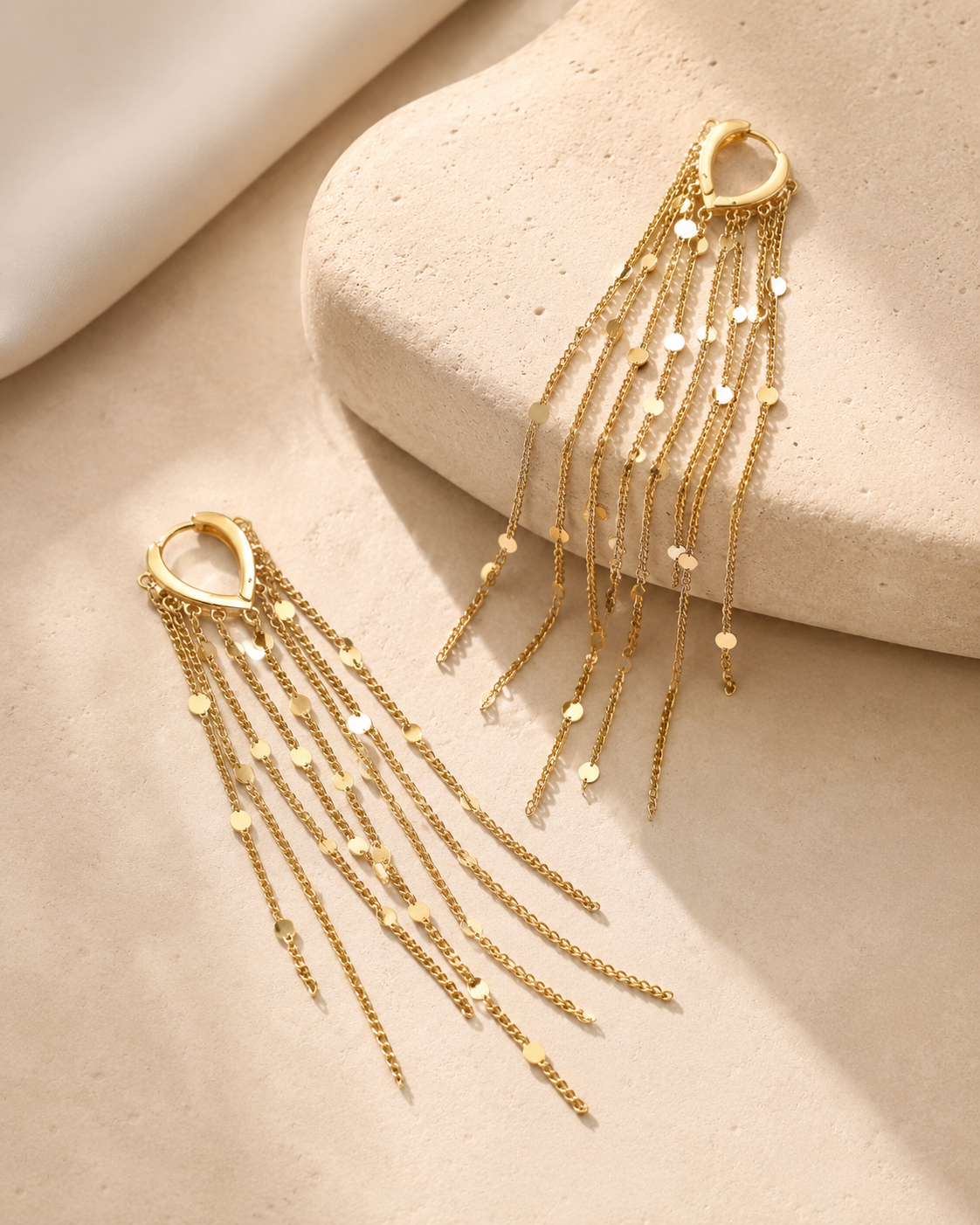 14K Gold Waterfall Chain Earrings